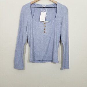 NWT Petite Studio Iris Knit Top Dusty Blue Sweater Top Size L